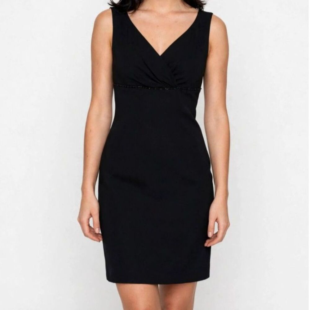 Vintage 90s Liz Claiborne Night Black Beaded Empire Waist Cocktail Dress 6